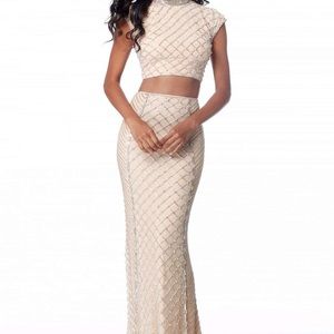 Sheri Hill Two Piece Crisscross Beaded High Neck Dress